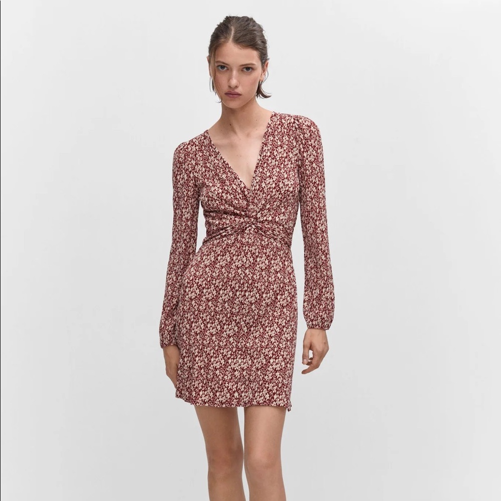 Mango Floral Print Long Sleeve Mini Dress